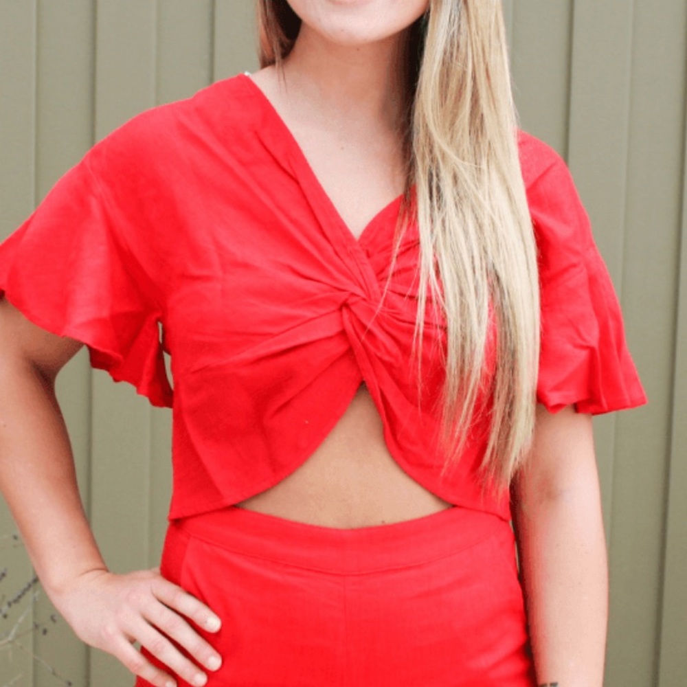Red Knotted Crop Top